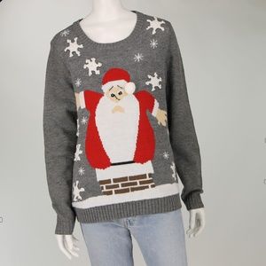 Santa Clause Chimney Ugly Christmas Xmas Sweater L